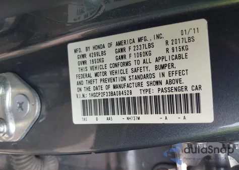 2011 Honda Accord 2.4 Lx z USA, uszkodzony, nr VIN 1HGCP2F33BA084528